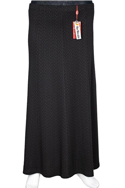 HESNA Women's Efsun Winter Printed 8-Piece Elastic Black Skirt D03