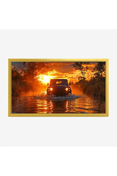 Tajridhome لوحة سيارات - سيارة في الماء - غروب الشمس بألوان دافئة - درامي - ل...