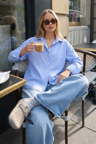 Happiness İstanbul Çizgili Oxford Dokuma Gömlek