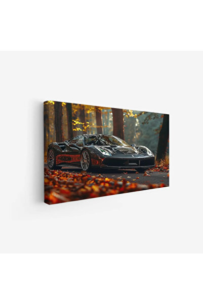 Tajridhome لوحة سيارات - سيارة رياضية سوداء - أشجار خريفية - دافئ - لوحات فني...