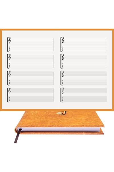 BİDEFTER Guitar Note Book with Treble and Bass Clefs 100% Handmade, Hand Stit...