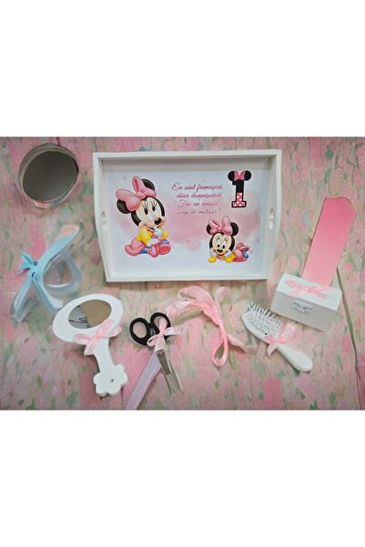 OBSIDION Tavita mot / turta colorata cu print - baby pink Minnie bow