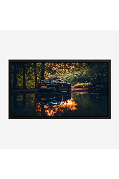 Tajridhome لوحة سيارات - سيارة سوداء - انعكاس في الماء - دافئ - لوحات فنية مو...
