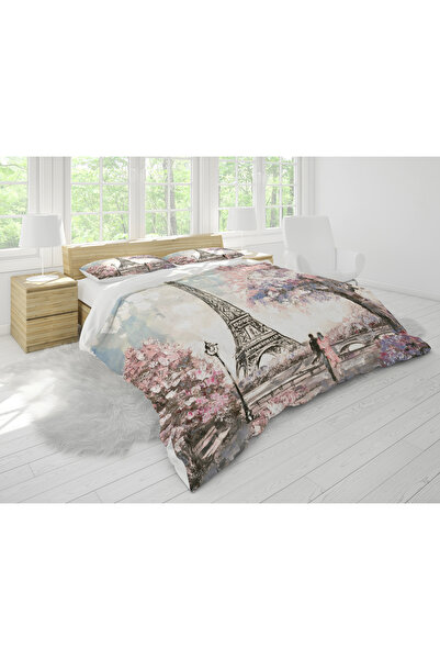 SAREL Pink Paris Printed 3D Double Duvet Cover Set