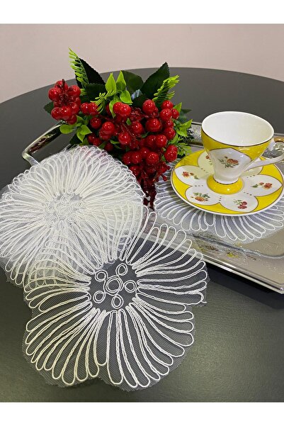 ART ÇEYİZ Cream Color Coffee Side Presentation Napkin, Coaster, Cocktail Pres...