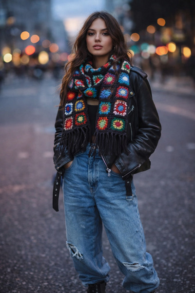 Didora Vintage Stil Renkli Motifli Yumuşak Örgü Atkı - Tasarım Serisi