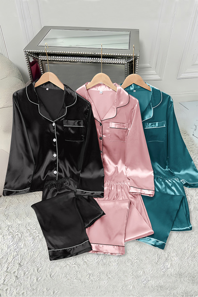Sweet Dream Silk Satin Pajama Set for Women 6 Pcs Lounge Sleepwear Button Dow...