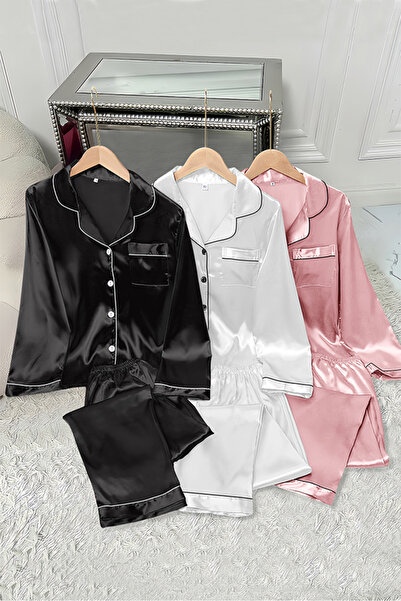 Sweet Dream Silk Satin Pajama Set for Women 6 Pcs Lounge Sleepwear Button Dow...