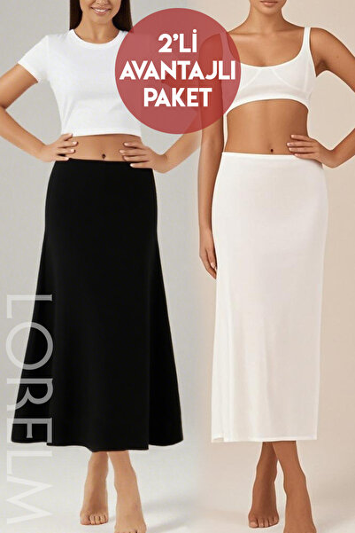 Lorelm Kadın Penye Diz Altı Uzun Maxi Etek Elbise Astarı Jüpon Kombinezon