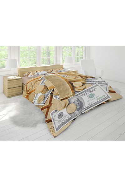 SAREL Manifet ALTIN&DOLAR BASKILI 3D ÇİFT KİŞİLİK NEVRESİM TAKIMI