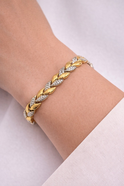 Tasarım أنثى | سوار VIP مرصع بالأحجار الكريمة باللونين الذهبي والفضي - فولاذ ...