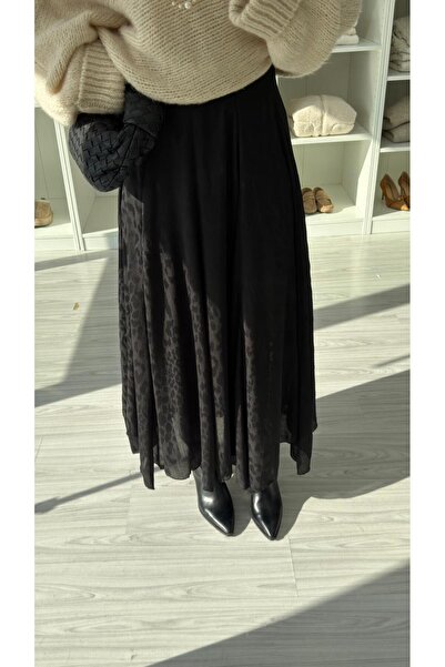 LUUNA STORE Orelia Leopard Printed Satin Skirt - Black