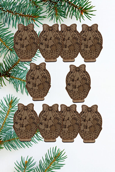 Şirin Lazer 10 Adet Boyanabilir Ham Mdf Stand Ayaklı Meyve Sepeti Dekoratif A...