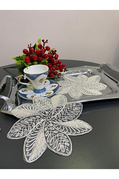 ART ÇEYİZ Cream-Colored Coffee Side Presentation Napkin, Coaster, Embroidered...