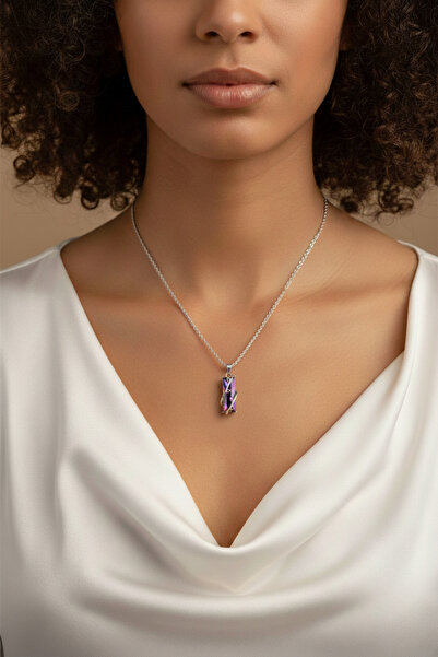 honarys Aurora Etkili Kristal Taşlı Gümüş Kaplama Kolye - Modern Tasarım Kadı...