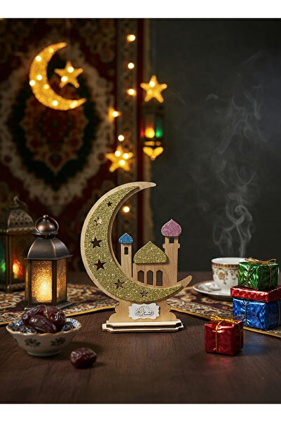 co arma زينة خشبية بتصميم هلال رمضان لتضيف الجمال إلى الطاولات أو الارفف