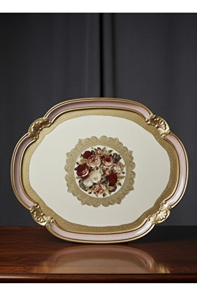 Elips Hediyelik MASI Oval İtalyan Gül Ağacı Tepsi 12 kişilik