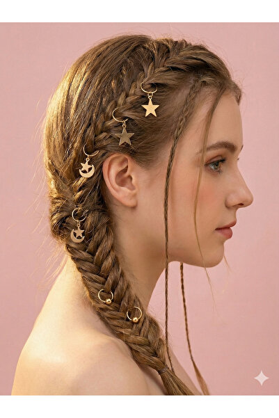 Seç All Metal Saç Aksesuar Seti, Saç Halkası, Saç Yüzüğü, Saç Küpesi (6 Adet)