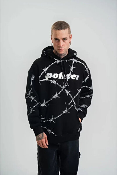 BY BASAK collection    سويت شيرت بغطاء للرأس مطبوع عليه ورق وحافظة من POLIZEI...