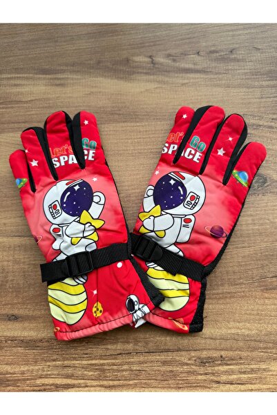 Blotch قفازات التزلج والثلج للأطفال ذات اللون الأحمر مع شخصية رائد فضاء للأعم...
