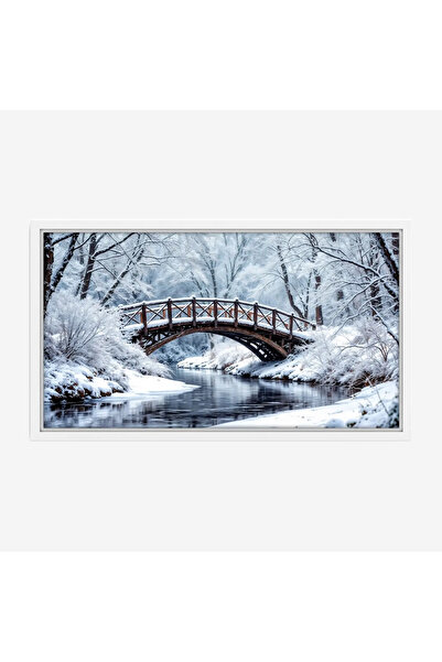 Tajridhome لوحة طبيعة هادئة - جسر خشبي - ثلوج بيضاء - هادئ - لوحات طبيعة - لو...