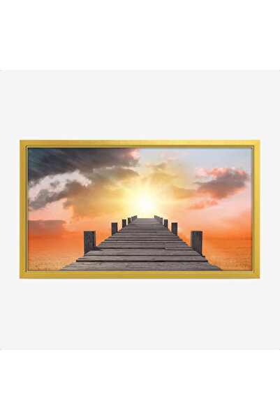 Tajridhome لوحة بحر - رصيف خشبي - غروب مشمس - هادئ - لوحات طبيعة - لوحات كانفاس