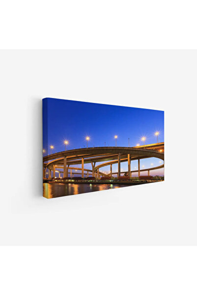 Tajridhome لوحة منظر ليلي - جسر مع إضاءة - سماء زرقاء - هادئ - لوحات فن عصري ...