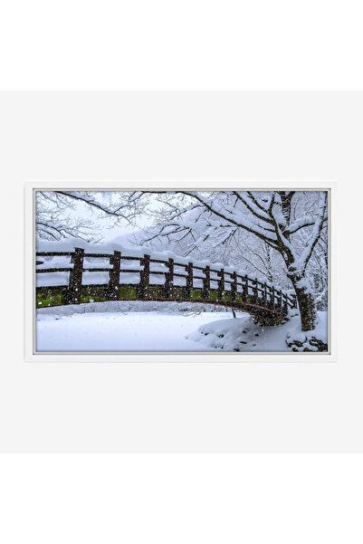 Tajridhome لوحة طبيعة هادئة - جسر خشبي - ثلوج بيضاء - هادئ - لوحات طبيعة - لو...