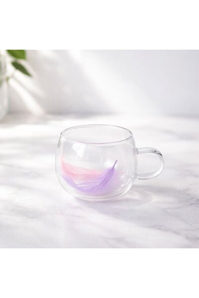 SweetHomes`s Dekoratif Pembe Tüylü Cidarlı Cam Kupa Bardak