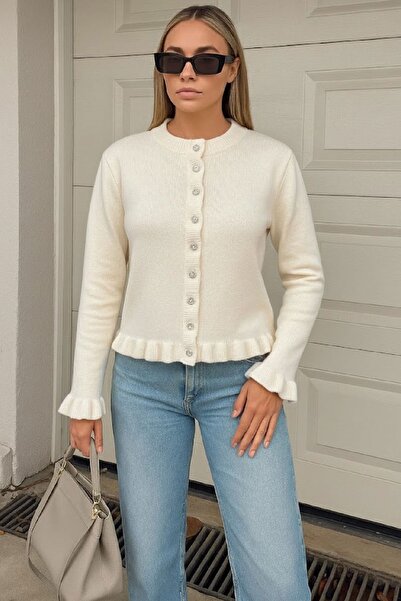 Fashion Friends Women's Ruffle Detailed Cardigan