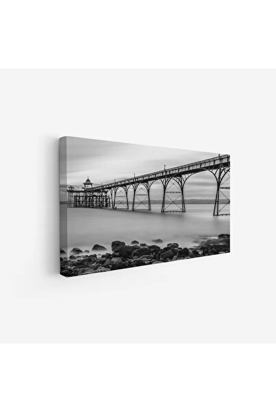 Tajridhome لوحة بحر - رصيف خشبي - ألوان رمادية - هادئ - لوحات طبيعة - لوحات ك...