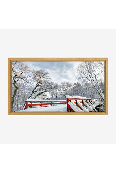 Tajridhome لوحة طبيعة هادئة - جسر خشبي - ثلوج بيضاء - هادئ - لوحات طبيعة - لو...