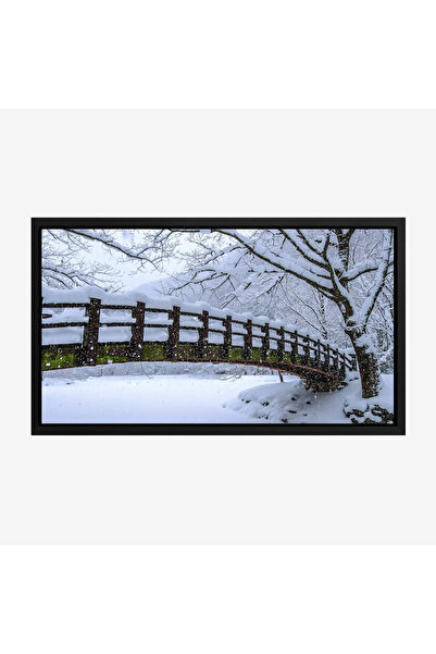 Tajridhome لوحة طبيعة هادئة - جسر خشبي - ثلوج بيضاء - هادئ - لوحات طبيعة - لو...
