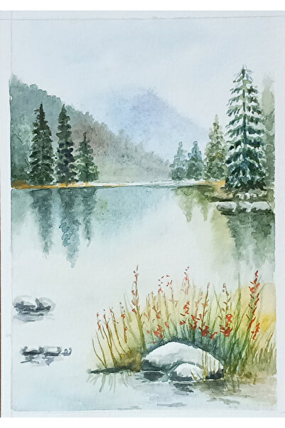 Sarisa Pictură originală în acuarelă fără cadru cu tematică de zăpadă 10x15 c...