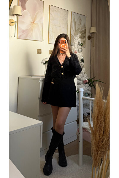 mercaaans Zincir Detaylı Şort Etek- Siyah