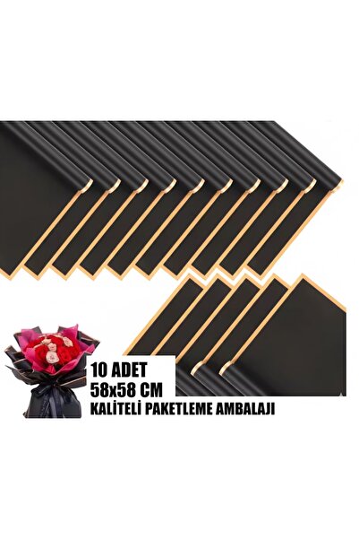 serap çiçekçilik 10 Adet Siyah Gold Çizgili Paketleme Ambalajı Çiçek Paketlem...