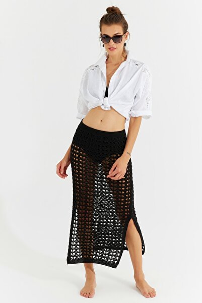 Be Best Women's Black Lace-Like Knit Beach Skirt Be344