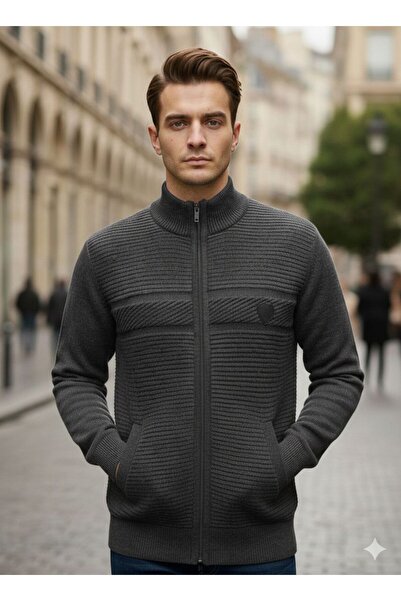 KMKkombin Men's Pocketed Plus Size Knitwear Cardigan