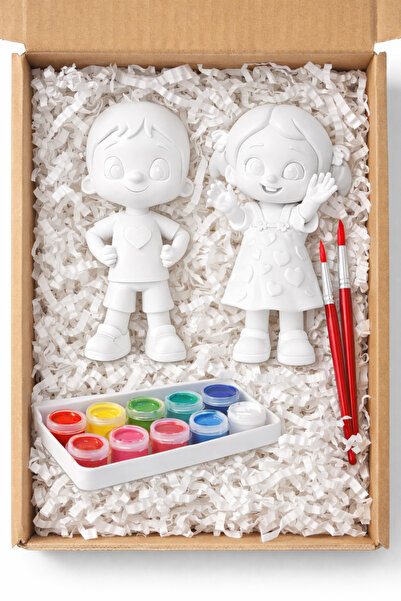 PRİNTELLA Sevgililer Gününe Özel Niloya & Mete Boyama Seti Figürü & 6 Renk Bo...