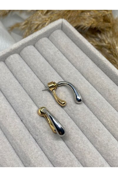 Kaan Accessoire Women's Two Color Drop Earrings Gold & Silver Minimal Design