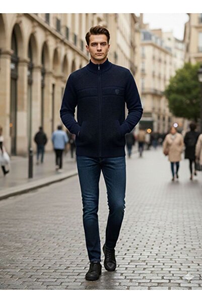 KMKkombin Men's Pocketed Plus Size Knitwear Cardigan