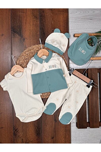 Kids Kingdom Cotton Teddy Bear Patterned Snap Fastener 5-Piece Baby Boy Set