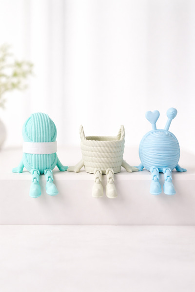 OVERMAX Sevimli Dekoratif Oturan Örgü Seti – İp Yumak Örgü Sepet ve Kalpli İp...