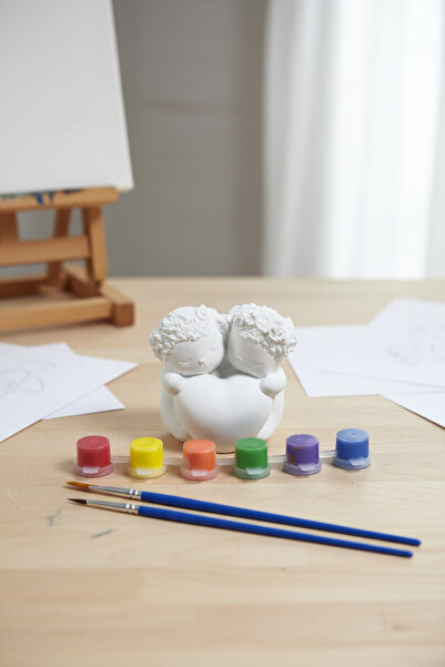 adanaçiçekliatölye SEVGİLİ HEYKEL MODELLERİ KALP TUTAN AYILAR BOYAMA SETİ