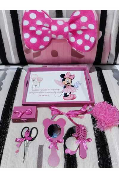 OBSIDION Tavita mot / turta colorata cu print - roz alb Minnie pixie