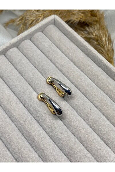 Kaan Accessoire أقراط نسائية متدلية بلونين ذهبي وفضي بتصميم بسيط