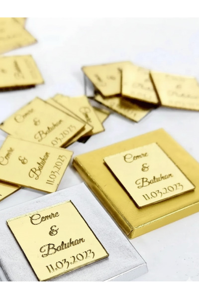 PAŞAOĞLU PLEKSİ Kişiye Özel GOLD 25 Adet Kare Söz,Nişan,Nikah Çikolatası Üzer...