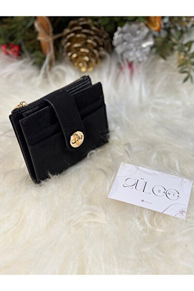 FirstRoseStore Süet Kadın Siyah Cüzdan Kartlık bölmeli