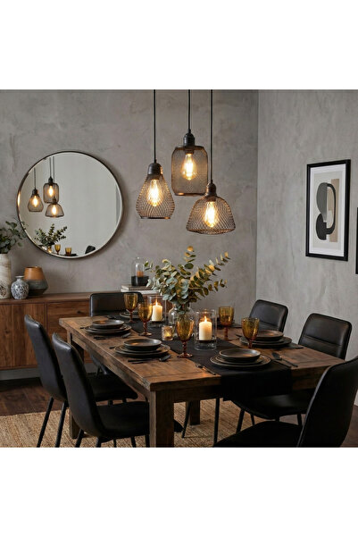 MOİRA Modern Kafes Avize E27 Duy Siyah Mutfak Salon Yatak Odası 3'Lü Tepsi Sa...