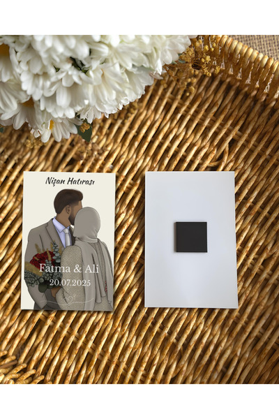 Renkia Studio 45 ADET Kişiye Özel 6x9 cm Nikah/Nişan Magneti – Tesettürlü Gel...